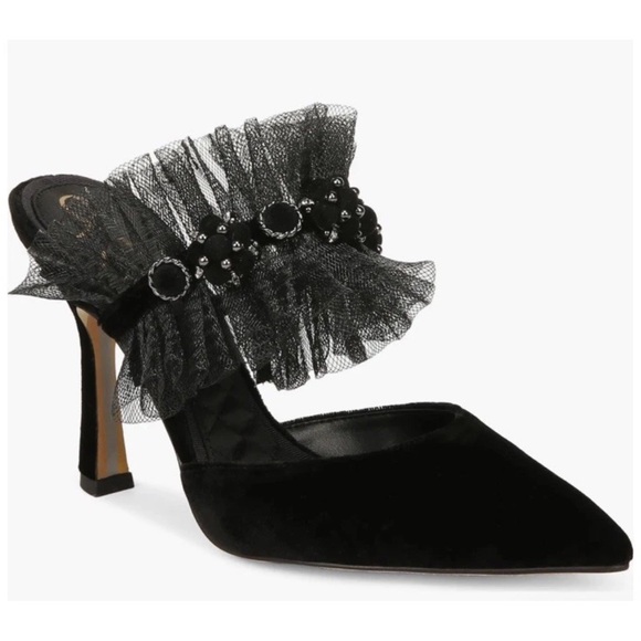 Sam Edelman Hughes Black Velvet High Heel Slides MSRP $160 11 M New - Picture 7 of 12